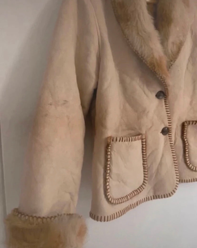 Ladies Vintage Coldwater Creek Beige South American Boho Faux Fur Jacket Size M 12