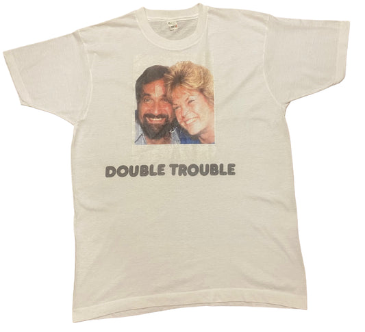 T-Shirt White Cotton Mix Single Stitch 1980s ‘Double Trouble’ by  Screen Stars Size XL