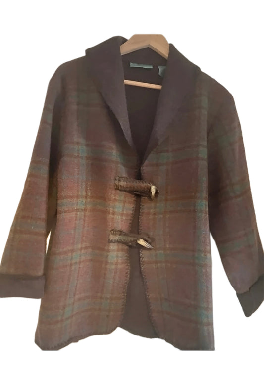 Ladies Marsh Landing (USA) Vintage Brown Plaid Check Wool Jacket Coat Unlined Size 12