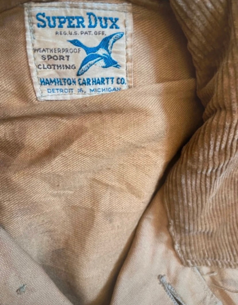 Carhartt Rare Super Dux Vintage 1930s Mens Hunting Jacket 42” Game Pocket Brown Duck Cotton